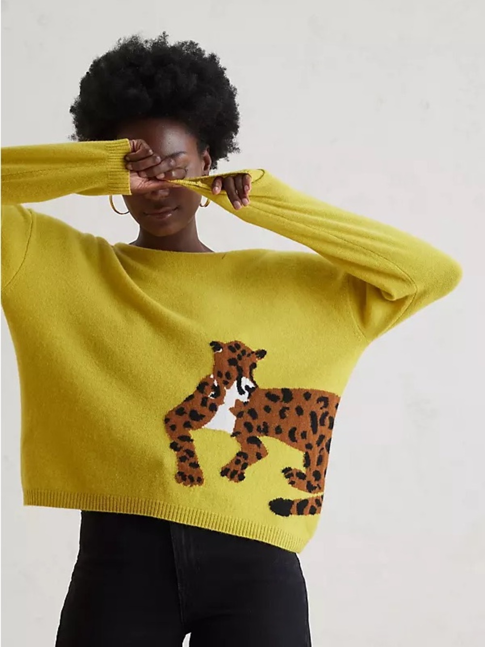 Maeve Cashmere Yellow New Intarsia Sweater Anthropologie Tiger‎ NWT